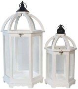 Φανάρια Oriana (Σετ 2Τμχ) 028432 35,5x30x62,5/25x22x45cm White Ξύλο,Γυαλί