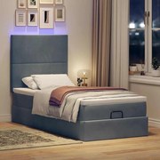 vidaXL Οθωμανικό κρεβάτι με στρώματα&amp;LEDs Σκούρο γκρι 90x200cm Velvet