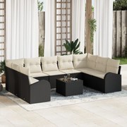 vidaXL 9 κομμάτια σετ καναπέ κήπου με μαξιλάρια καφέ πολυρατάν