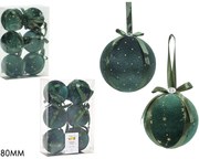 Χριστουγεννιάτικη Μπάλα Πράσινο 8cm 6Τμχ Σε 2 Σχέδια