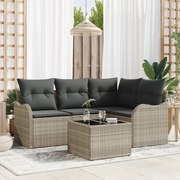 vidaXL Σετ 5 Τεμαχίων Καναπέ Κήπου με Μαξιλάρια Γκρι Πολυ Ρατάν