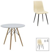 Σετ Τραπεζαρίας Julita-Noor 5 τεμ. MDF Λευκό - Μπεζ ύφασμα Φ80x73εκ. 80x80x73 εκ.