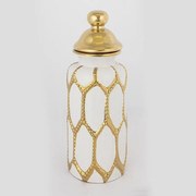Βάζο Κεραμικό Με Καπάκι 752-20102 12.5x36cm White-Gold Estheti Home Ceramic
