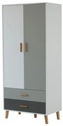 Ντουλάπα Timmy 2D2S Λευκό-Γραφίτη-Γκρι 90x50x199cm
