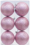Σετ/6 τεμ. Χριστουγεννιάτικες Μπάλες Ροζ με Glitter 8cm 237256