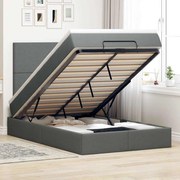 vidaXL Οθωμανικό κρεβάτι με στρώμα &amp; LEDs Σκούρο γκρι 120x200cm Ύφασμα