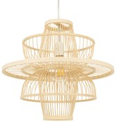 00861 GloboStar®  BALI 00861 Boho Κρεμαστό Φωτιστικό Πλέγμα Μονόφωτο 1 x E27 IP20 Μπεζ Ξύλο - Μ45 x Π45 x Υ42.5cm