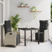 vidaXL Σετ τριών κομματιών τραπεζαρίας κήπου σε ανοιχτό γκρι από πολυ-ρατάν