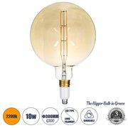 GloboStar 99029 Λάμπα LED Long Filament E27 G300 BULETTE Γλόμπος 10W 800lm 360° AC 220-240V IP20 Φ30 x Υ49cm Ultra Θερμό Λευκό 2200K με Μελί Γυαλί - Dimmable - 3 Years Warranty - The Bigger Bulb in Greece