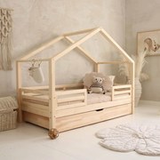 Κρεβάτι Παιδικό Montessori HouseBed Fello Plus με Αφαιρούμενα Κάγκελα 23cm  + Συρτάρι σε Φυσικό  Ξύλο  100×200cm  Luletto (Δώρο 10% έκπτωση στο Στρώμα)