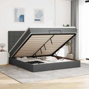vidaXL Οθωμανικό κρεβάτι με στρώμα &amp; LEDs Σκούρο γκρι 160x200cm ύφασμα