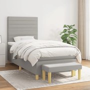 Κρεβάτι Boxspring με Στρώμα Ανοιχτό Γκρι 90x200 εκ. Υφασμάτινο