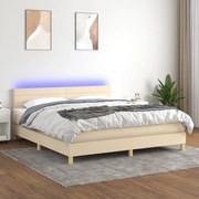Κρεβάτι Boxspring με Στρώμα & LED Κρεμ 160x200 εκ. Υφασμάτινο