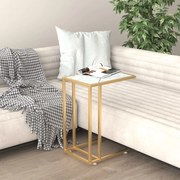 Τραπέζι Υπολογ. Βοηθ. Λευκό Όψη Μαρμάρου 50x35x65εκ. Ψημ. Γυαλί - Λευκό