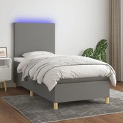 vidaXL Κρεβάτι Boxspring με Στρώμα &amp; LED Σκ.Γκρι 80x200 εκ. Υφασμάτινο