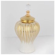 Βάζο Με Καπάκι Κεραμικό Λευκό Χρυσό 17.5x35cm 752-20081 Estheti-752-20081-Λευκό-Χρυσό 752-20081