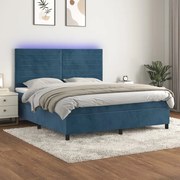 vidaXL Κρεβάτι Boxspring με Στρώμα &amp; LED Σκ. Μπλε 180x200εκ. Βελούδινο