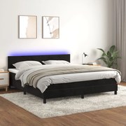 vidaXL Κρεβάτι Boxspring με Στρώμα &amp; LED Μαύρο 180x200 εκ. Βελούδινο