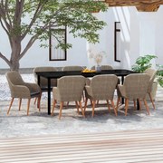 vidaXL Σετ Τραπεζαρίας Κήπου 9 τεμ. Καφέ με Μαξιλάρια