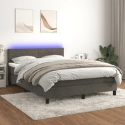 vidaXL Κρεβάτι Boxspring με Στρώμα &amp; LED Σκ. Γκρι 140x190εκ. Βελούδινο