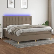 Κρεβάτι Boxspring με Στρώμα &amp; LED Taupe 200x200 εκ. Υφασμάτινο - Μπεζ-Γκρι