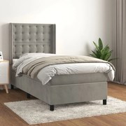 Κρεβάτι Boxspring με Στρώμα Ανοιχτό Γκρι 100x200 εκ. Βελούδινο