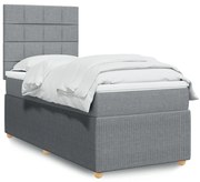 Κρεβάτι Boxspring με Στρώμα Ανοιχτό Γκρι 90x200 εκ. Υφασμάτινο