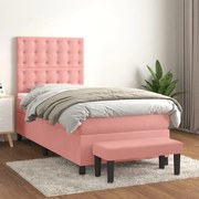 vidaXL Κρεβάτι Boxspring με Στρώμα Ροζ 90x200 εκ. Βελούδινο