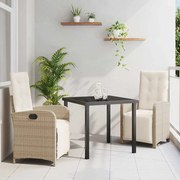 vidaXL Σέτ φαγητού για κήπο με μαξιλάρι 3 pcs Μπεζ συνθετικό ρατάν