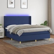 Κρεβάτι Boxspring με Στρώμα &amp; LED Μπλε 180x200 εκ. Υφασμάτινο - Μπλε