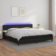 Κρεβάτι Boxspring με Στρώμα &amp; LED Μαύρο 200x200 εκ. Συνθ. Δέρμα - Μαύρο