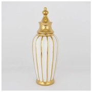 Βάζο Με Καπάκι Κεραμικό Λευκό &amp; Χρυσό 12.5x39cm 752-20084 Estheti-752-20084-Λευκό-Χρυσό 752-20084