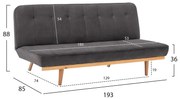 Καναπές - Κρεβάτι Τριθέσιος Βελούδο Γκρί 193x85x88Υ εκ. 193x85x88 εκ.