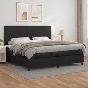 Κρεβάτι Boxspring με Στρώμα Μαύρο 200x200 εκ. Συνθετικό Δέρμα - Μαύρο