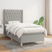 vidaXL Κρεβάτι Boxspring με Στρώμα Ανοιχτό Γκρι 90x190 εκ. Υφασμάτινο