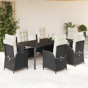 vidaXL Σετ Τραπεζαρίας Κήπου 7 Τεμ. Μαύρο Συνθετικό Ρατάν με Μαξιλάρια