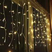 Χριστουγεννιάτικα Λαμπάκια Κουρτίνα 200 LED Θερμό Χρώμα με Διαφανές Καλώδιο 3m x 80cm - Christmas lights LED warm light