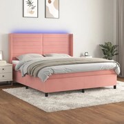 Κρεβάτι Boxspring με Στρώμα &amp; LED Ροζ 160x200 εκ. Βελούδινο