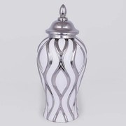 Βάζο Κεραμικό Με Καπάκι 752-20346 18.8x18.8x42.6cm White-Gold Estheti Home Κεραμικό