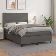 vidaXL Κρεβάτι Boxspring με Στρώμα Γκρι 140x200εκ. από Συνθετικό Δέρμα