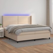 Κρεβάτι Boxspring Στρώμα&amp;LED Καπουτσίνο 200x200 εκ. Συνθ. Δέρμα - Καφέ