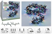 1500 Φωτάκια LED - 30 Μέτρα + 3 Μέτρα σύνδεσης , Κανονική Διάταξη, με χειριστήριο, 8 προγράμματα, Πράσινο καλώδιο PVC - Πολύχρωμο