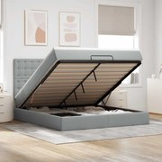 vidaXL Οθωμανικό κρεβάτι με στρώμα&amp;LEDs Ανοιχτό γκρι 160x200cm Ύφασμα