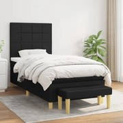 vidaXL Κρεβάτι Boxspring με Στρώμα Μαύρο 90x200 εκ. Υφασμάτινο