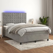 vidaXL Κρεβάτι Boxspring με Στρώμα&LED Αν. Γκρι 140x190 εκ. Βελούδινο