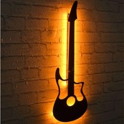 Διακοσμητικό Τοίχου Με Φως Led Guitar 395NGR1885 22x68cm Yellow-Black Wallity Mdf