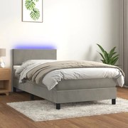 vidaXL Κρεβάτι Boxspring με Στρώμα &amp; LED Αν.Γκρι 90x190 εκ. Βελούδινο