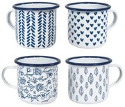 Artekko Artekko Mug Λευκές Μεταλλικές Κούπες με Μπλε Σχέδια (12x9x9)cm 4pcs 742-2481