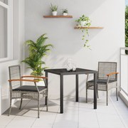 vidaXL 3 τεμαχίων Σετ Εστίασης Κήπου με Μαξιλάρια Γκρι Πολυ Ράταν