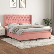 Κρεβάτι Boxspring με Στρώμα Ροζ 160x200 εκ. Βελούδινο - Ροζ